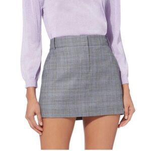 Tibi Cooper Wool Silk Glen Plaid Mini Skirt Gray NWT Size 2